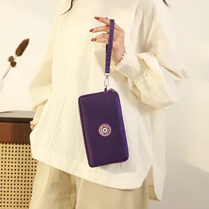 Pochette de téléphone portable violette minimaliste et portefeuille long avec dragonne