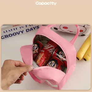 Large capacity pink insulated lunch bag with aluminum foil lining for student lunches