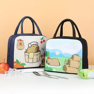 Insulated lunch bag with cute cartoon capybara prints for school and office use