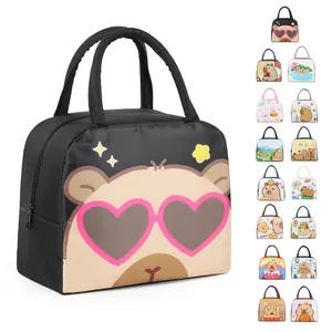 Insulated lunch bag with cute cartoon capybara prints for school and work