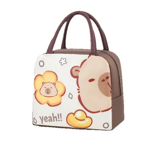 Cute cartoon capybara insulated lunch bag for students and office lunch boxes.