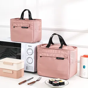 Nordic style pink insulated lunch bag with portable handles and thickened material