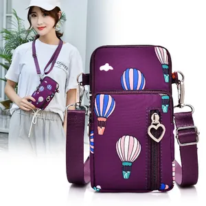 Women's Phone Crossbody Bag Polyester Printed Hot Air Balloon Pattern Heart Zipper Travel Storage Pouch For Women