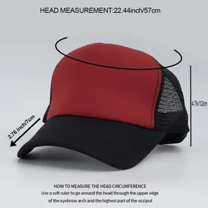 Detailed measurements for unisex mesh baseball cap showing brim and head size