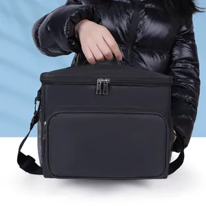 Large capacity black insulated picnic cooler bag with shoulder strap