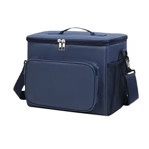 Large capacity blue insulated picnic cooler bag with adjustable shoulder strap for outdoor