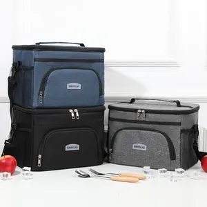 Large Capacity Insulated Picnic Lunch Bag Oxford Cloth Cationic Fabric Thermal Cooler Box Handbag With Shoulder Strap