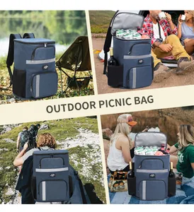 Sac à dos glacière isotherme de grande capacité illustré en camping en plein air