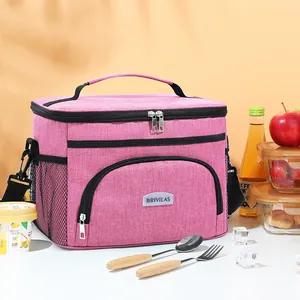 Large pink insulated lunch bag with shoulder strap for picnic and travel.