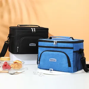 Large insulated lunch bag made of waterproof cationic fabric in black and blue