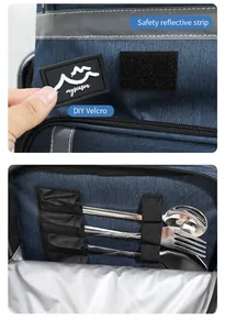 Détail du sac à dos isotherme de pique-nique avec patch velcro DIY et rangement couverts