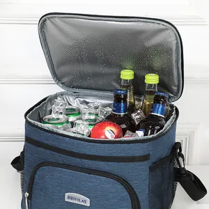 Large blue cationic fabric insulated picnic cooler bag with adjustable shoulder strap