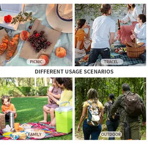 Lifestyle-collage van de geïsoleerde picknickrugzak in verschillende buitenomgevingen.