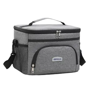 Large grey cationic insulated lunch bag with shoulder strap for outdoor picnic use