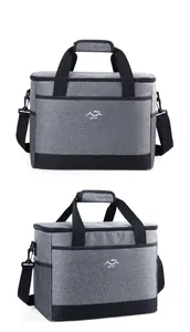 Zwei Ansichten einer großen grauen Isoliertasche für Outdoor-Camping und Picknicks im Freien