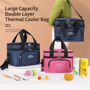 Bolsa Isotérmica de Tela Oxford Catiónica Doble Capa Bolsa Térmica Portátil Bolsa de Picnic Impermeable Contenedor de Alimentos para Camping Oficina Escuela Trabajo Diario
