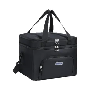 Bolsa de almuerzo aislada negra de doble capa para picnic y camping al aire libre