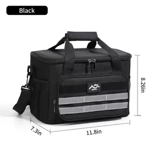 Große schwarze isolierte Picknicktasche mit 30 cm Länge und verstellbarem Schultergurt.