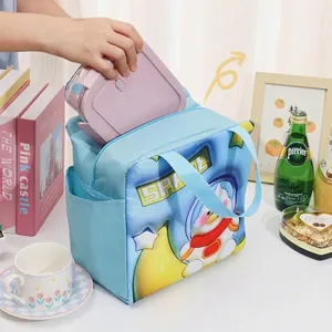 Isolierte Cartoon-Lunchtasche mit 3D-Pinguin-Druck und praktischer Seitentasche für Schule