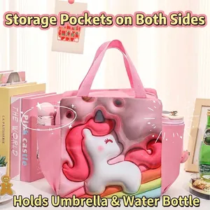 3D Cartoon Einhorn isolierte Lunchtasche mit großem Fassungsvermögen und Seitentaschen