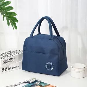 Navy blue portable insulated lunch bag with panda logo for school and office use