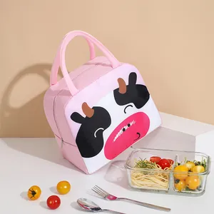 Niedliche rosa Cartoon Kuh Lunchtasche isolierte Bento-Box Tragetasche für Schule und Büro