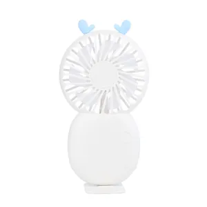 Portable mini USB rechargeable fan in white with cute blue reindeer antlers design