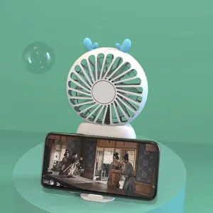 Portable USB rechargeable mini fan with cute deer ears and integrated phone stand base