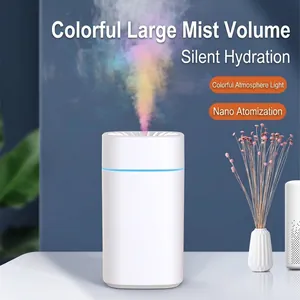 Humidificateur USB blanc portable avec lumières LED colorées et brume silencieuse