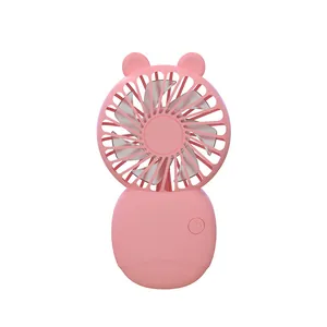 Portable pink mini USB rechargeable handheld fan with cute bear ear design for office desk