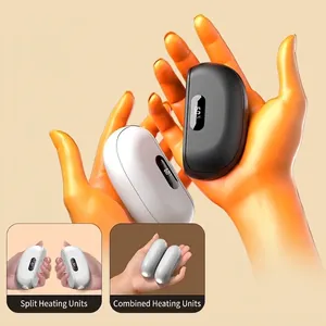 Portable magnetic split hand warmer with digital display and USB charging feature