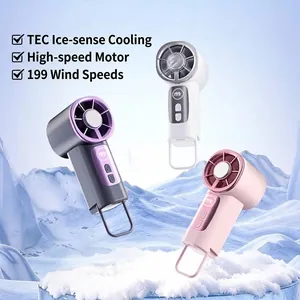 Portable Palm Mini Ice Cooling Fan Digital Display High Speed Turbo Handheld Fan With Clip USB Charging Multiple Gear Small Fan