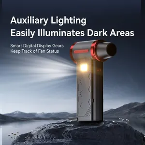 Portable handheld turbo jet fan with bright emergency LED light and 6-speed wind control feature
