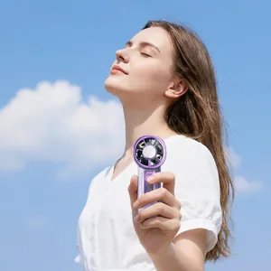Portable handheld high-speed mini fan with digital display and purple ice cooling function
