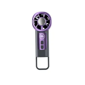 Portable high-speed cooling fan with digital display and USB charging purple finish