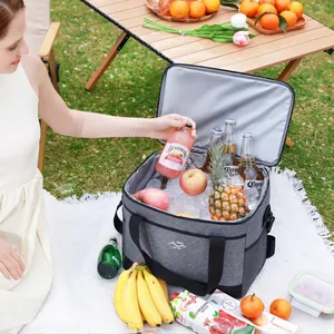Große graue isolierte Picknick-Kühltasche mit Griff für Camping und Lebensmittelaufbewahrung