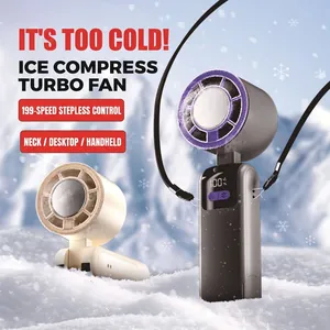Portable Handheld Semiconductor Cooling Fan 199 Speed Digital Display USB Rechargeable Mini Desk Neck Fan For Outdoor