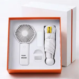 Premium σετ δώρου με λευκό ανεμιστήρα USB και ομπρέλα προστασίας από τον ήλιο UPF50+