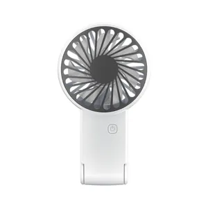 Portable white handheld USB fan with foldable handle for outdoor and office use