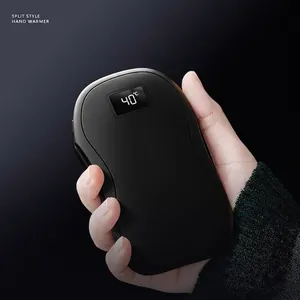 Portable magnetic split hand warmer with digital LCD temperature display and USB charging