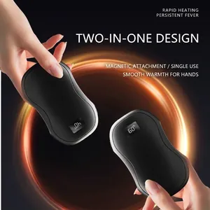 Portable magnetic split 2-in-1 rechargeable hand warmer with digital LED display screen