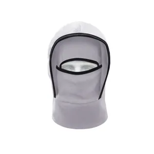 Front view of grey fleece balaclava mask for winter cycling and outdoor sports