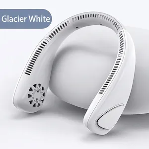 Glacier white portable bladeless neck fan with USB rechargeable design for outdoor use