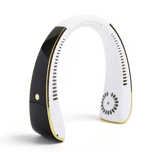 Portable USB rechargeable AI voice neck fan for outdoor sports in black and white