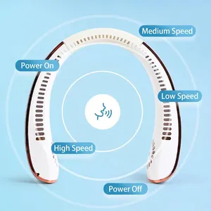 Portable AI voice control neck fan with USB rechargeable battery and 3-speed wind