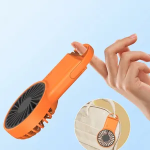 Portable handheld mini fan with integrated carabiner hook for easy travel