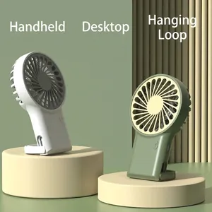 Portable foldable mini fan with USB charging and mountaineering hook for desktop or travel