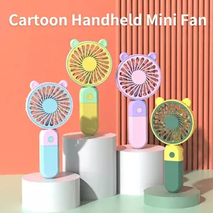 Cute Cartoon Handheld USB Fan Portable Mini Rechargeable Desktop Personal Cooling Fan With Phone Holder For Outdoor Travel Summer Students Gift