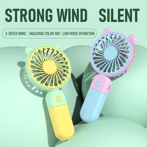 Portable cartoon handheld USB rechargeable fan with macaron dual-colors and quiet design
