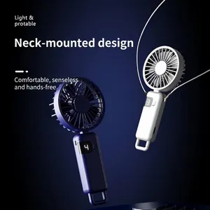 Mini ventilador portátil de cuello y mano con carga USB y pantalla digital de batería